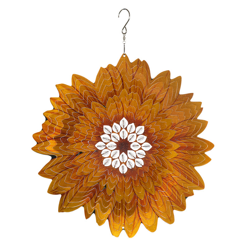 Exhart Laser Cut Sunflower Hanging Wind Spinner with Beads, 12 Inch